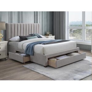 Vente-unique.ch Bett mit 3 Schubladen - 140 x 200 cm - Stoff - Beige - LIAKO