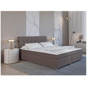 Boxspringbett mit gestepptem Kopfteil + Lattenroste + Matratzen + Topper - 160 x 200 cm - Stoff - Grau - SIERO von YSMÉE