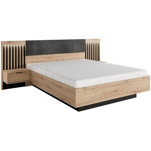 Vente-unique Bett mit Nachttischen & LED-Beleuchtung - 160 x 200 cm - Holzfarben & Schwarz - ARIADA Vente-unique Bett mit Nachttischen & LED-Beleuchtung - 160 x 200 cm - Holzfarben & Schwarz - ARIADA