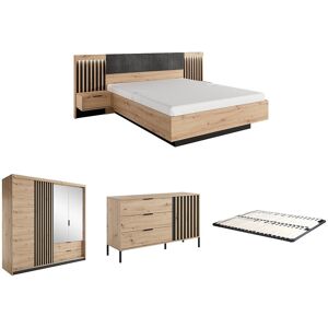 Vente-unique Schlafzimmer-Set - Bett mit Nachttischen - 160 x 200 cm + Lattenrost + Kommode + Kleiderschrank - Holzfarben & Schwarz - ARIADA Vente-unique Schlafzimmer-Set - Bett mit Nachttischen - 160 x 200 cm + Lattenrost + Kommode + Kleiderschrank - Holzfarben & Schwarz - ARIADA