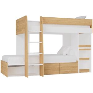 Vente-unique Etagenbett mit Schreibtisch & Stauraum - 2 x 90 x 190 cm - Holzfarben & Weiß - LOMIDEN Vente-unique Etagenbett mit Schreibtisch & Stauraum - 2 x 90 x 190 cm - Holzfarben & Weiß - LOMIDEN