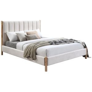 Vente-unique Bett 180 x 200 cm - Kopfteil mit vertikalen Ziernähten - Samt - Elfenbeinfarben - SIZAMA Vente-unique Bett 180 x 200 cm - Kopfteil mit vertikalen Ziernähten - Samt - Elfenbeinfarben - SIZAMA