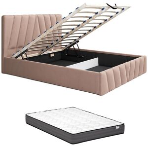 Vente-unique Bett mit Bettkasten - 160 x 200 cm - Samt - Beige + Matratze - LIDAMA von Pascal Morabito Vente-unique Bett mit Bettkasten - 160 x 200 cm - Samt - Beige + Matratze - LIDAMA von Pascal Morabito