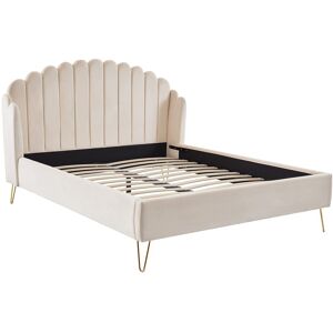 Vente-unique Polsterbett 160 x 200 cm - wellenförmiges Kopfteil - Samt - Beige - SAGALI Vente-unique Polsterbett 160 x 200 cm - wellenförmiges Kopfteil - Samt - Beige - SAGALI