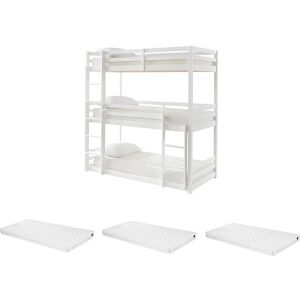Vente-unique Etagenbett 3 Personen + Matratzen - Kiefernholz - 3 x 90 x 200 cm - Weiß - VAGAR Vente-unique Etagenbett 3 Personen + Matratzen - Kiefernholz - 3 x 90 x 200 cm - Weiß - VAGAR