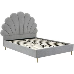 Vente-unique Bett mit Kopfteil in Muschelform - 140 x 190 cm - Stoff- Hellgrau - LIVAYA Vente-unique Bett mit Kopfteil in Muschelform - 140 x 190 cm - Stoff- Hellgrau - LIVAYA