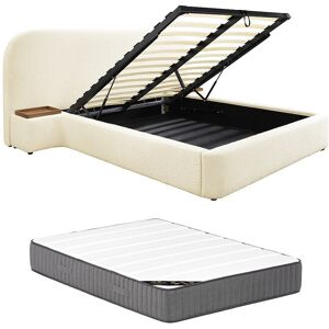 Vente-unique Bett mit Bettkasten mit Nachttischen + Matratze - 160 x 200 cm - Bouclé-Stoff - Weiß - ESTERIA von Maison Céphy Vente-unique Bett mit Bettkasten mit Nachttischen + Matratze - 160 x 200 cm - Bouclé-Stoff - Weiß - ESTERIA von Maison Céphy