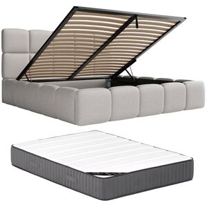 Vente-unique Bett mit Bettkasten + Matratze - 180 x 200 cm - melierter Stoff - Hellgrau - DAMADO von Pascal Morabito Vente-unique Bett mit Bettkasten + Matratze - 180 x 200 cm - melierter Stoff - Hellgrau - DAMADO von Pascal Morabito