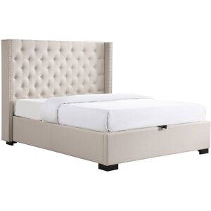 Vente-unique Bett mit Bettkasten mit gestepptem Kopfteil - 200 x 200 cm - Stoff - Beige - MASSIMO Vente-unique Bett mit Bettkasten mit gestepptem Kopfteil - 200 x 200 cm - Stoff - Beige - MASSIMO