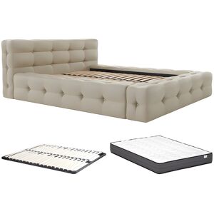 Vente-unique Polsterbett + Lattenrost + Matratze - 140 x 190 cm - Melierter Stoff - Beige - LERUCO von Pascal Morabito Vente-unique Polsterbett + Lattenrost + Matratze - 140 x 190 cm - Melierter Stoff - Beige - LERUCO von Pascal Morabito