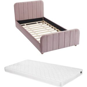 Vente-unique Bett mit vertikalen Ziernähten + Matratze - 90 x 190 cm - Samt - Rosa - ROGADI Vente-unique Bett mit vertikalen Ziernähten + Matratze - 90 x 190 cm - Samt - Rosa - ROGADI