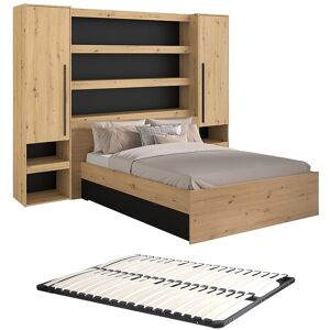 Vente-unique Hochbett mit Stauraum - LEDs - Natur & Schwarz - Varly Vente-unique Hochbett mit Stauraum - LEDs - Natur & Schwarz - Varly