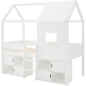 Vente-unique Halbhohes Bett in Hausoptik - 90 x 190 cm - Kiefer & MDF - Weiß - VALESKIA Vente-unique Halbhohes Bett in Hausoptik - 90 x 190 cm - Kiefer & MDF - Weiß - VALESKIA