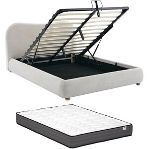Vente-unique Bett mit Bettkasten - 120 x 190 cm - Stoff - Beige + Matratze - VANARI Vente-unique Bett mit Bettkasten - 120 x 190 cm - Stoff - Beige + Matratze - VANARI