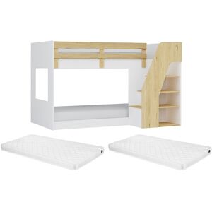 Vente-unique Etagenbett mit Stauraum + Matratze - 90 x 190 cm - Weiß & Holzfarben - NAROJAS Vente-unique Etagenbett mit Stauraum + Matratze - 90 x 190 cm - Weiß & Holzfarben - NAROJAS