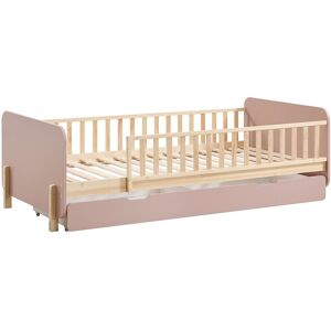Vente-unique Bett 90 x 190 cm mit Schublade - Kiefer und MDF - Farbe: Natur und Rosa - LADEMI Vente-unique Bett 90 x 190 cm mit Schublade - Kiefer und MDF - Farbe: Natur und Rosa - LADEMI