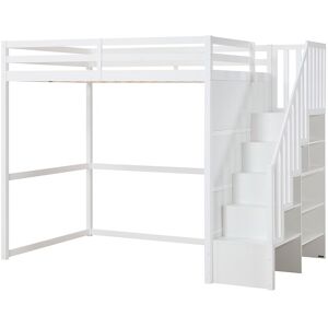 Vente-unique Hochbett 140 x 190 cm - Kiefer und MDF - Weiß - MENIZI Vente-unique Hochbett 140 x 190 cm - Kiefer und MDF - Weiß - MENIZI