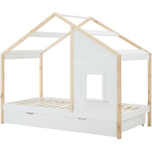 Vente-unique Häuschenbett 90 x 190 cm – Mit Schublade – Kiefer & MDF – Weiß/Natur – RINELYA Vente-unique Häuschenbett 90 x 190 cm – Mit Schublade – Kiefer & MDF – Weiß/Natur – RINELYA