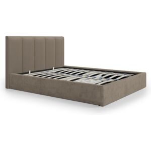 Vente-unique Bett mit Bettkasten & Kopfteil mit vertikalen Ziernähten - 200 x 200 cm - Stoff - Taupe - KILACLO Vente-unique Bett mit Bettkasten & Kopfteil mit vertikalen Ziernähten - 200 x 200 cm - Stoff - Taupe - KILACLO