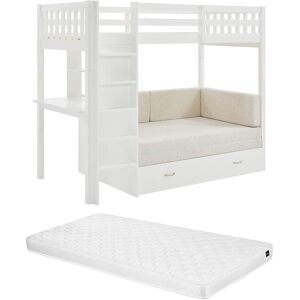 Vente-unique Hochbett mit Sofa mit Schlaffunktion + Matratze - 90 x 190 cm- Kiefernholz & MDF - Weiß - ORPELIA Vente-unique Hochbett mit Sofa mit Schlaffunktion + Matratze - 90 x 190 cm- Kiefernholz & MDF - Weiß - ORPELIA