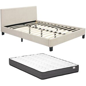 Vente-unique Bett 140 x 190 cm - Stoff - Beige + Matratze - CORNELIUS II Vente-unique Bett 140 x 190 cm - Stoff - Beige + Matratze - CORNELIUS II