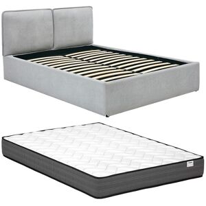 Vente-unique Bett mit Stauraum mit abnehmbarem Bezug – 140 x 190 cm – Stoff – Hellgrau + Matratze – TENESE Vente-unique Bett mit Stauraum mit abnehmbarem Bezug – 140 x 190 cm – Stoff – Hellgrau + Matratze – TENESE