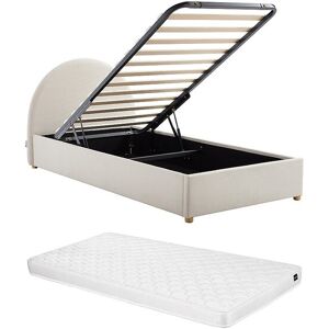 Vente-unique Bett mit Bettkasten - 90 x 190 cm - Cord-Samt - Beige + Matratze - LIRIMO Vente-unique Bett mit Bettkasten - 90 x 190 cm - Cord-Samt - Beige + Matratze - LIRIMO