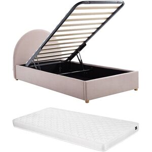 Vente-unique Bett mit Bettkasten - 90 x 190 cm - Cord-Samt - Rosa + Matratze - LIRIMO Vente-unique Bett mit Bettkasten - 90 x 190 cm - Cord-Samt - Rosa + Matratze - LIRIMO