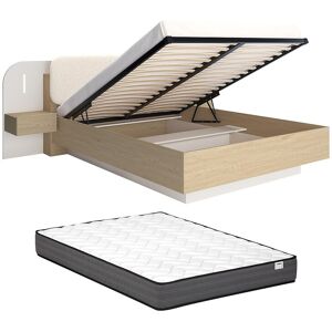 Vente-unique Bettkasten mit Nachttischen 160 x 200 cm - Mit LEDs - Beige und Naturholz + Matratze - LYORIMA Vente-unique Bettkasten mit Nachttischen 160 x 200 cm - Mit LEDs - Beige und Naturholz + Matratze - LYORIMA