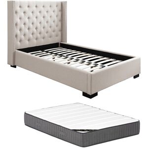 Vente-unique Bett 120 x 200 cm + Kopfteil gepolstert + Matratze - Stoff Beige - MASSIMO Vente-unique Bett 120 x 200 cm + Kopfteil gepolstert + Matratze - Stoff Beige - MASSIMO