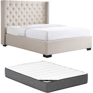 Vente-unique Bett 160 x 200 cm mit gepolstertem Kopfteil - Stoff Beige + Matratze - MASSIMO Vente-unique Bett 160 x 200 cm mit gepolstertem Kopfteil - Stoff Beige + Matratze - MASSIMO