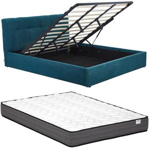 Vente-unique Bett mit Bettkasten - 180 x 200 cm - Bouclé-Stoff - Entenblau + Matratze - MAZIRI Vente-unique Bett mit Bettkasten - 180 x 200 cm - Bouclé-Stoff - Entenblau + Matratze - MAZIRI
