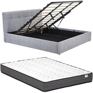 Vente-unique Bett mit Bettkasten - 180 x 200 cm - Bouclé-Stoff - Grau + Matratze - MAZIRI Vente-unique Bett mit Bettkasten - 180 x 200 cm - Bouclé-Stoff - Grau + Matratze - MAZIRI