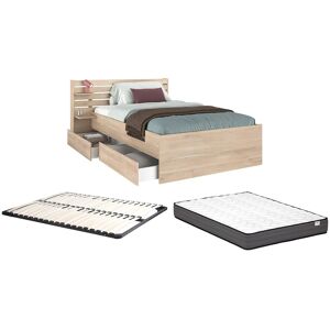 Vente-unique Bett mit Stauraum - 120 x 190 cm - 4 Schubladen - Natur + Lattenrost + Matratze - TENALIA Vente-unique Bett mit Stauraum - 120 x 190 cm - 4 Schubladen - Natur + Lattenrost + Matratze - TENALIA