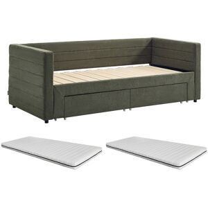 Vente-unique Tagesbett 2 x 80 x 200 cm – Mit Lattenrost & Schubladen – Texturierter Stoff – Grün + Matratze – CAMITY Vente-unique Tagesbett 2 x 80 x 200 cm – Mit Lattenrost & Schubladen – Texturierter Stoff – Grün + Matratze – CAMITY