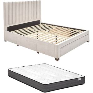 Vente-unique Bett mit 3 Schubladen 180 x 200 cm - Stoff - Beige + Matratze - LIAKO Vente-unique Bett mit 3 Schubladen 180 x 200 cm - Stoff - Beige + Matratze - LIAKO