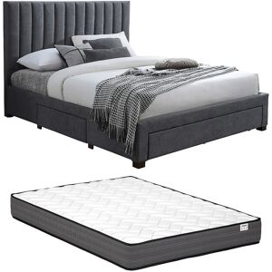 Vente-unique Bett mit 3 Schubladen 180 x 200 cm - Stoff - Grau + Matratze - LIAKO Vente-unique Bett mit 3 Schubladen 180 x 200 cm - Stoff - Grau + Matratze - LIAKO