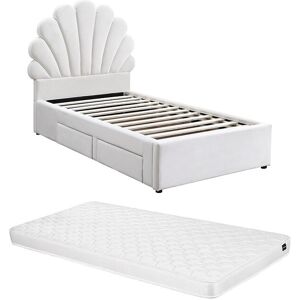 Vente-unique Bett Muschelbett - 90 x 190 cm - mit 2 Schubladen - Samt - Weiß + Matratze - MOANA Vente-unique Bett Muschelbett - 90 x 190 cm - mit 2 Schubladen - Samt - Weiß + Matratze - MOANA