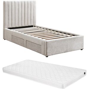 Vente-unique Bett 90 x 190 cm mit 2 Schubladen + Matratze - Stoff - Beige - SARAH Vente-unique Bett 90 x 190 cm mit 2 Schubladen + Matratze - Stoff - Beige - SARAH