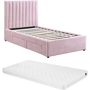 Vente-unique Bett 90 x 190 cm mit 2 Schubladen + Matratze - Stoff - Rosa - SARAH Vente-unique Bett 90 x 190 cm mit 2 Schubladen + Matratze - Stoff - Rosa - SARAH