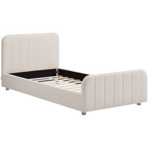Vente-unique Bett 90 x 190 cm - Bouclé-Stoff mit vertikalen Nähten - Weiß - ROGADI Vente-unique Bett 90 x 190 cm - Bouclé-Stoff mit vertikalen Nähten - Weiß - ROGADI