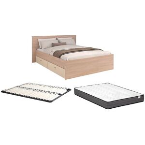 Vente-unique Bett mit 4 Schubladen – 140 x 190 cm + Lattenrost + Matratze – Natur & Beige – VELONA Vente-unique Bett mit 4 Schubladen – 140 x 190 cm + Lattenrost + Matratze – Natur & Beige – VELONA