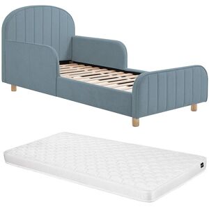 Vente-unique Bett 90 x 190 cm – Strukturstoff – Blau + Matratze – MIRAVELO Vente-unique Bett 90 x 190 cm – Strukturstoff – Blau + Matratze – MIRAVELO