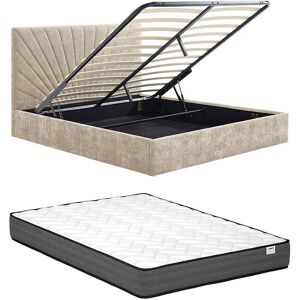 Vente-unique Bett mit Stauraum 160 x 200 cm – Strukturiertes Gewebe – Beige + Matratze – RIBIOLA Vente-unique Bett mit Stauraum 160 x 200 cm – Strukturiertes Gewebe – Beige + Matratze – RIBIOLA
