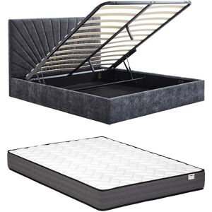 Vente-unique Bett mit Stauraum 180 x 200 cm – Strukturiertes Gewebe – Anthrazitgrau + Matratze – RIBIOLA Vente-unique Bett mit Stauraum 180 x 200 cm – Strukturiertes Gewebe – Anthrazitgrau + Matratze – RIBIOLA