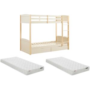 Vente-unique Etagenbett 2 x 90 x 200 cm - 2 Schubladen - Kiefer und MDF – Beige und natur + Matratze - LIMODARA Vente-unique Etagenbett 2 x 90 x 200 cm - 2 Schubladen - Kiefer und MDF – Beige und natur + Matratze - LIMODARA