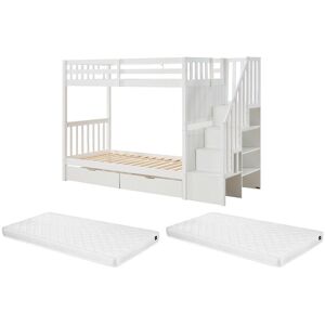 Vente-unique Etagenbett 90 x 190 cm mit Schubladen - Kiefer und MDF - Weiß + Matratze - ZILENI Vente-unique Etagenbett 90 x 190 cm mit Schubladen - Kiefer und MDF - Weiß + Matratze - ZILENI