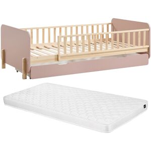 Vente-unique Bett 90 x 190 cm mit Schublade - Kiefer und MDF - Farbe: Natur und Rosa + Matratze - LADEMI Vente-unique Bett 90 x 190 cm mit Schublade - Kiefer und MDF - Farbe: Natur und Rosa + Matratze - LADEMI