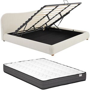 Vente-unique Bett mit Bettkasten - 200 x 200 cm - Bouclé-Stoff - Weiß - VANARI Vente-unique Bett mit Bettkasten - 200 x 200 cm - Bouclé-Stoff - Weiß - VANARI