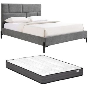 Vente-unique Bett 160 x 200 cm mit gepolstertem Kopfteil – Stoff – Grau + Matratze – NOULAVO Vente-unique Bett 160 x 200 cm mit gepolstertem Kopfteil – Stoff – Grau + Matratze – NOULAVO